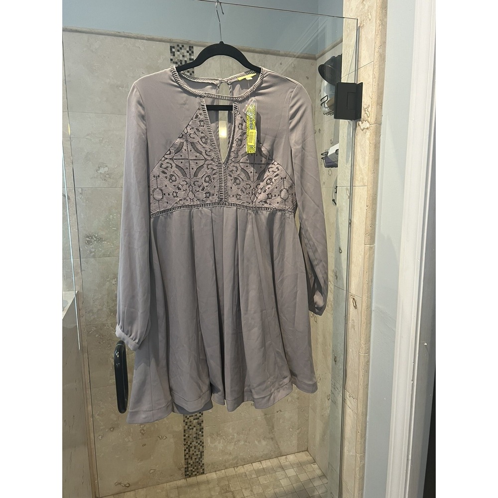 Gianni Bini Gray long sleeve  fit and flare Babydoll Lace dress size Xs New Nwt